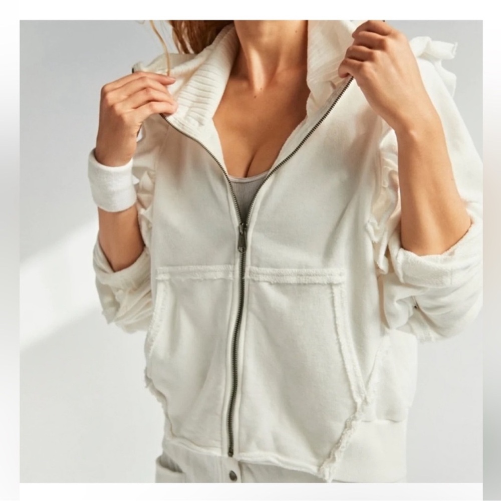 Free People Chic White Ruffled Sweatshirt